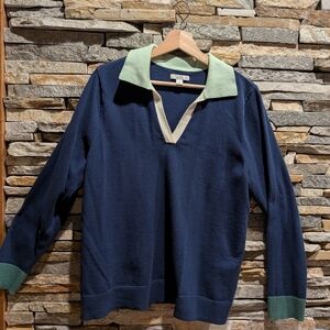 Women's Navy and Green Sweater, Size L